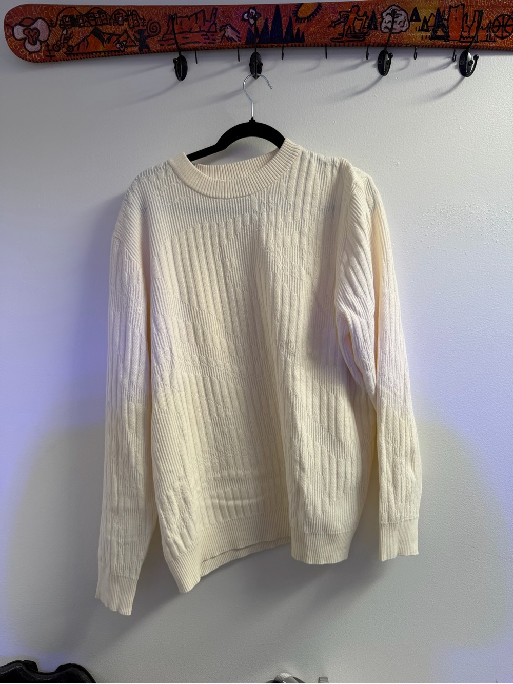 Alfani Cream Textured Crewneck Sweater